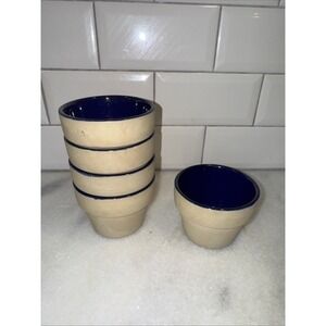 Hearthstone Vintage Clay Glazed Muffin Bakers-5-Beige/Blue  Flower PotsGW994